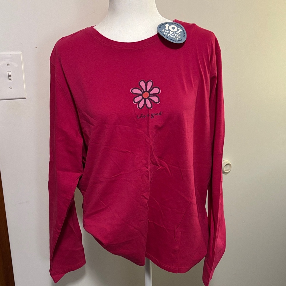 Life Is Good Women's Long-Sleeve Magenta Daisy Tee